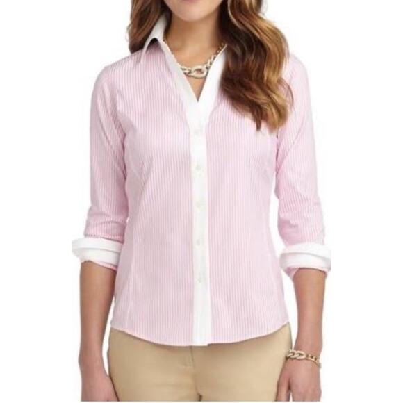 Brooks Brothers Tops - Brooks Brothers 1818 Women’s Size 4 Shirt Pink White Striped Non-Iron Fitted